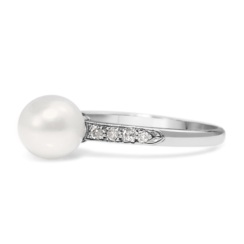 Platinum Vintage Pearl and Diamond Ring