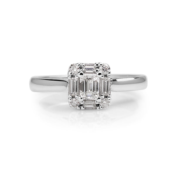 18ct White Gold Emerald Cut Halo Diamond Ring