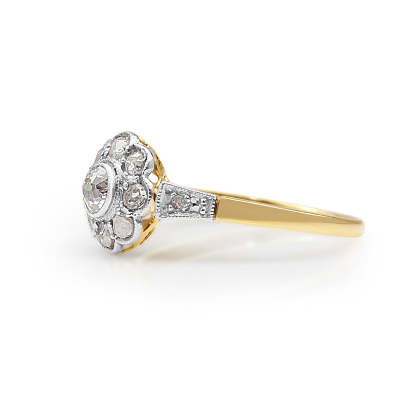 18ct Yellow and White Gold Antique Diamond Daisy Ring