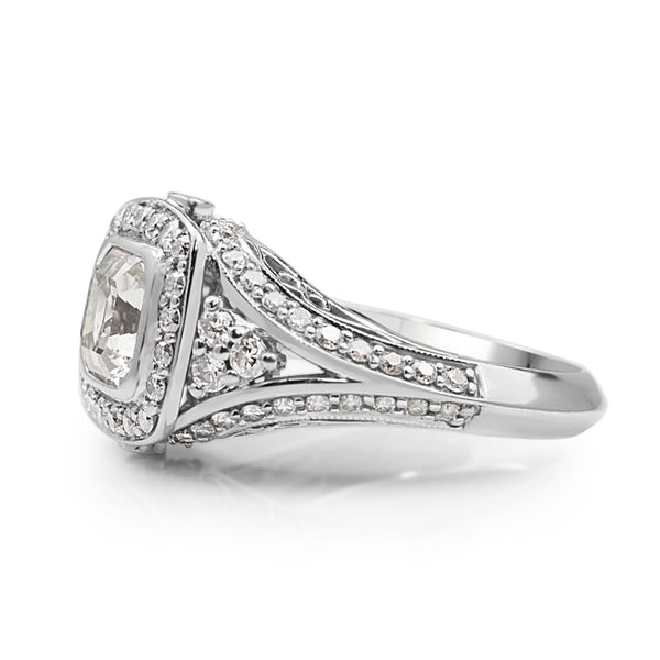 18ct White Gold Asscher Diamond Halo Ring