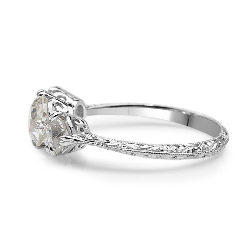 18ct White Gold Victorian Style 3 Stone Old Cut Diamond Ring