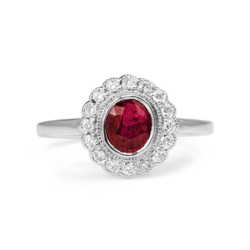 9ct White Gold Natural Ruby and Diamond Daisy Ring