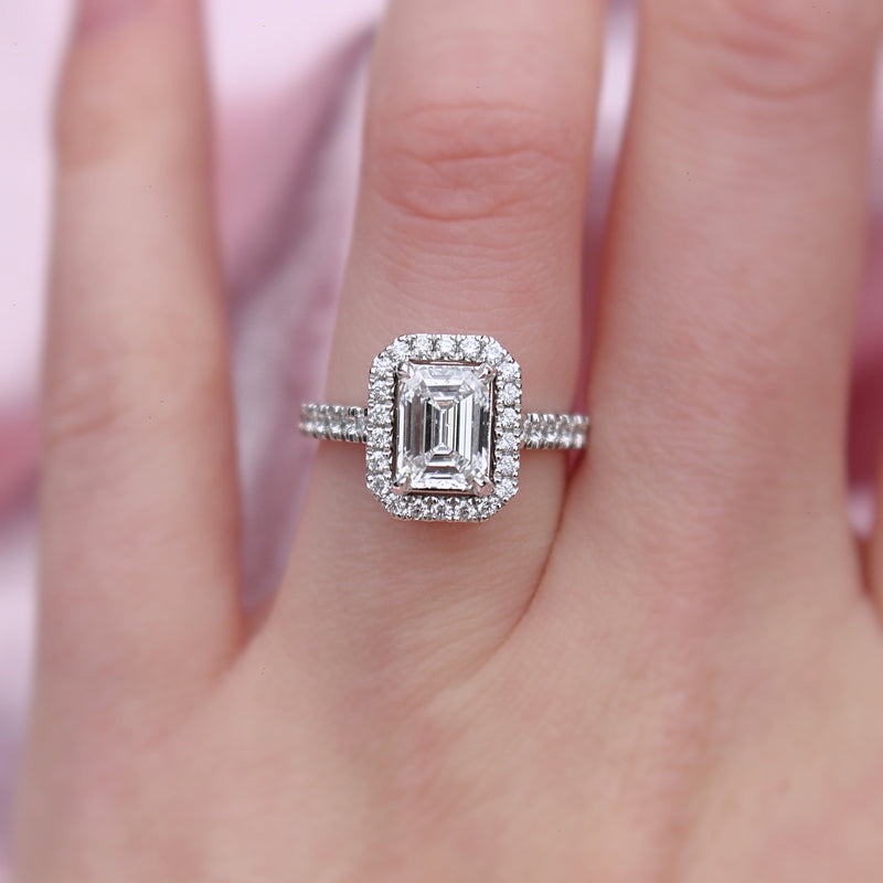 Platinum Emerald Cut Diamond Halo Ring