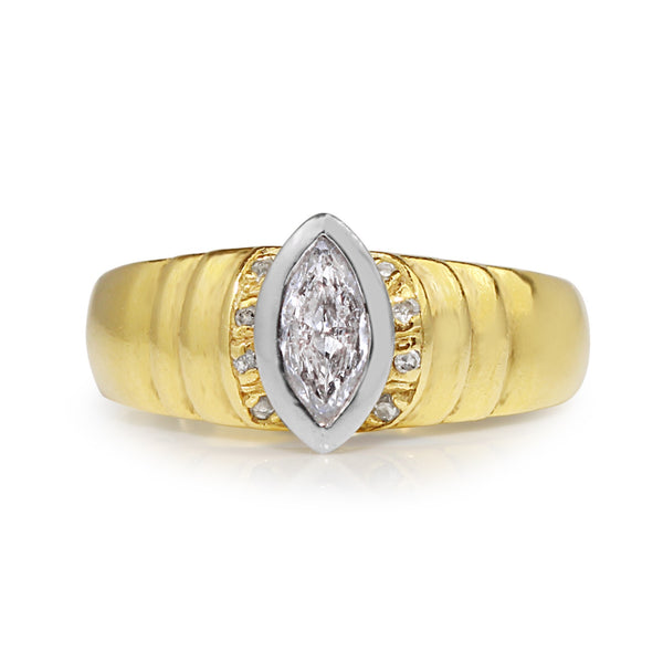 18ct Yellow and White Gold Marquise Bezel Diamond Ring