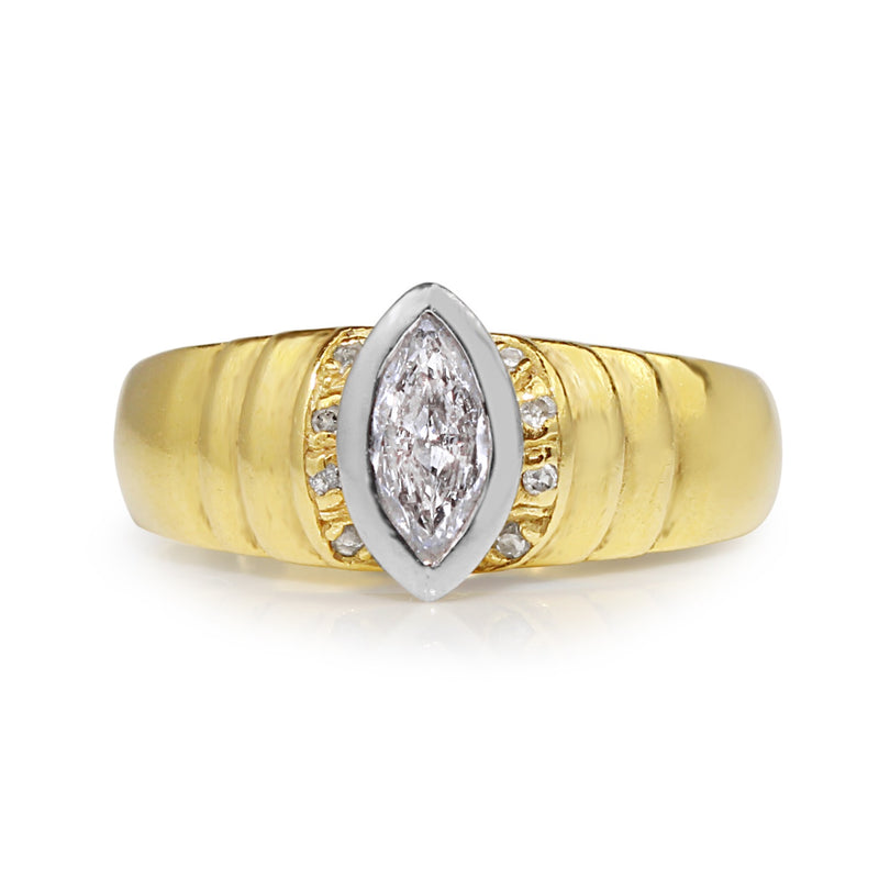 18ct Yellow and White Gold Marquise Bezel Diamond Ring
