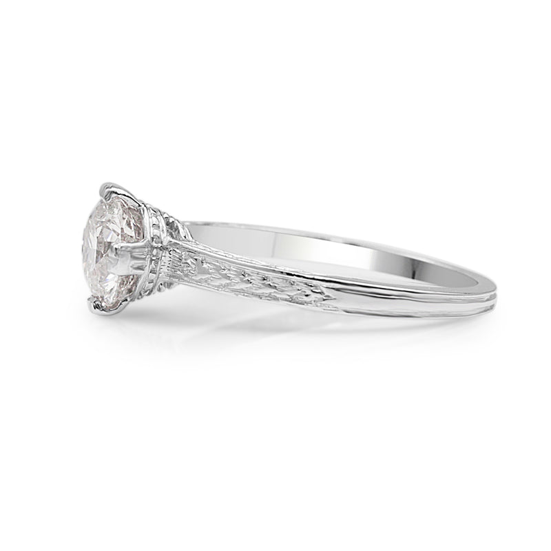 Platinum Vintage Etched Solitaire Ring