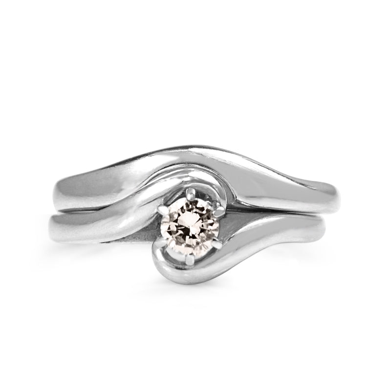 18ct White Gold Diamond Solitaire Swirl Ring