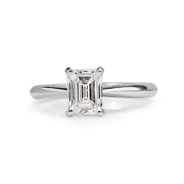 18ct White Gold Emerald Cut Solitaire Diamond Ring