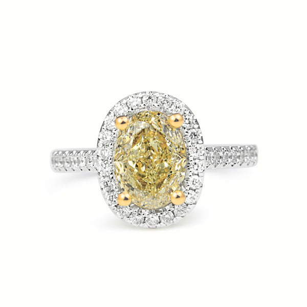 18ct Yellow and White Gold Fancy Yellow Oval Diamond Ring