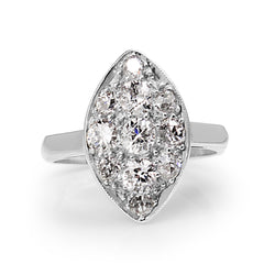 Platinum Old Cut Art Deco Diamond Marquise Shaped Ring