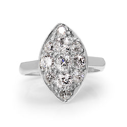 Platinum Old Cut Art Deco Diamond Marquise Shaped Ring