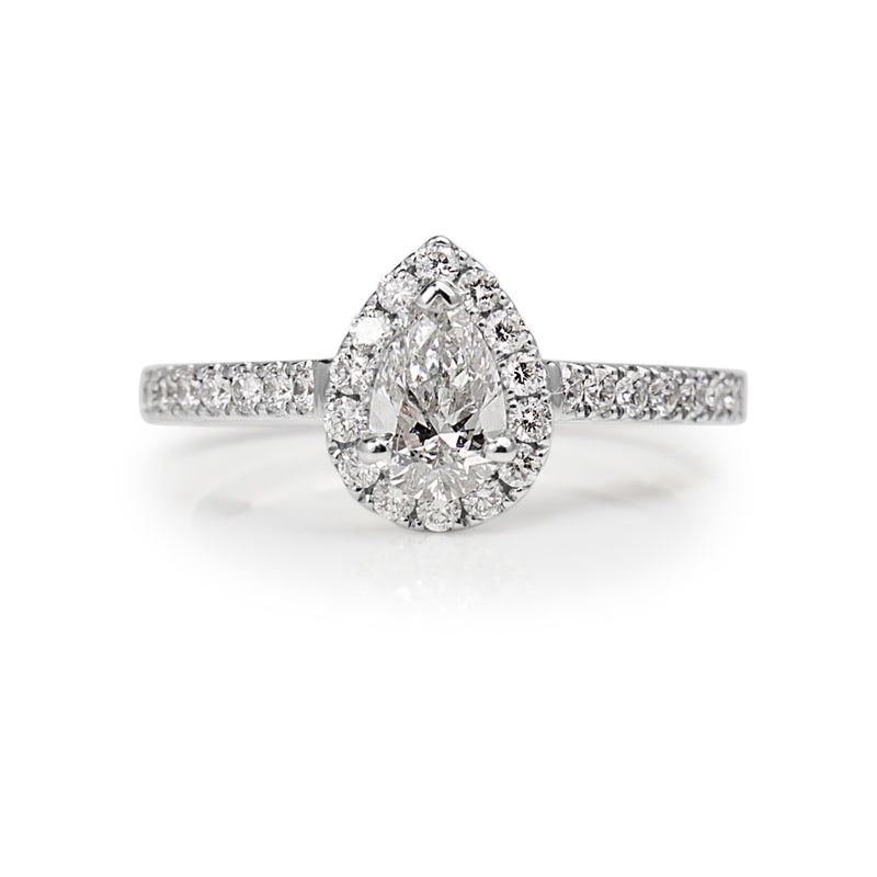 18ct White Gold Pear Shape Diamond Halo Ring