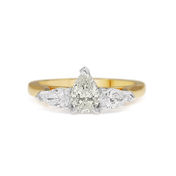 18ct Yellow and White Gold Pear Shape 3 Stone Diamond Ring