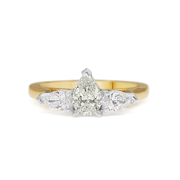 18ct Yellow and White Gold Pear Shape 3 Stone Diamond Ring