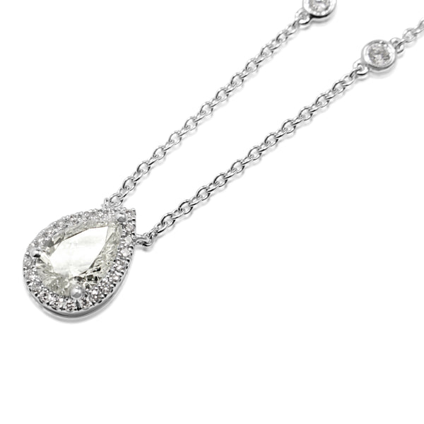 18ct White Gold Pear Diamond Drop Halo Necklace