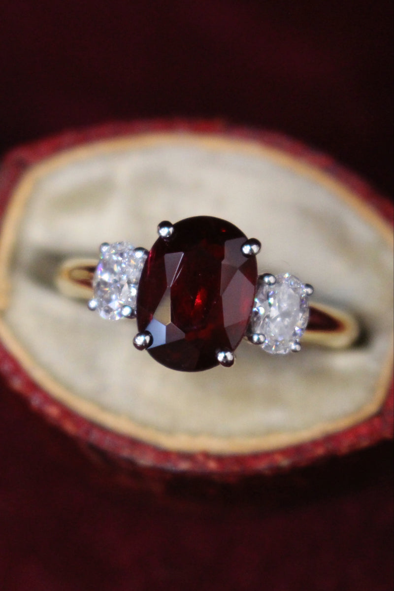 18ct Yellow and White Gold Oval Ruby and Diamond 3 Stone Ring