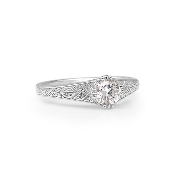 18ct White Gold Etched Diamond Solitaire Ring