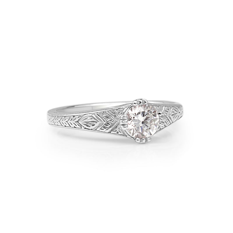 18ct White Gold Etched Diamond Solitaire Ring