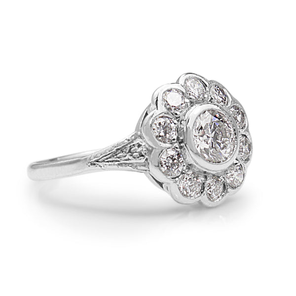 18ct White Gold Edwardian Style Diamond Daisy Ring
