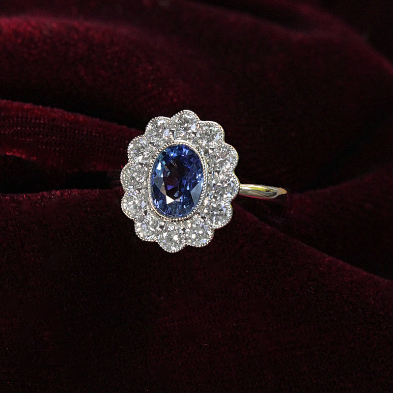 18ct White Gold Sapphire and Diamond Daisy Ring