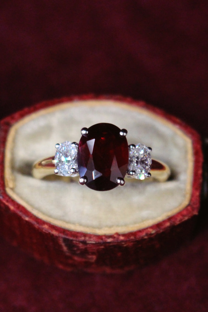 18ct Yellow and White Gold Oval Ruby and Diamond 3 Stone Ring