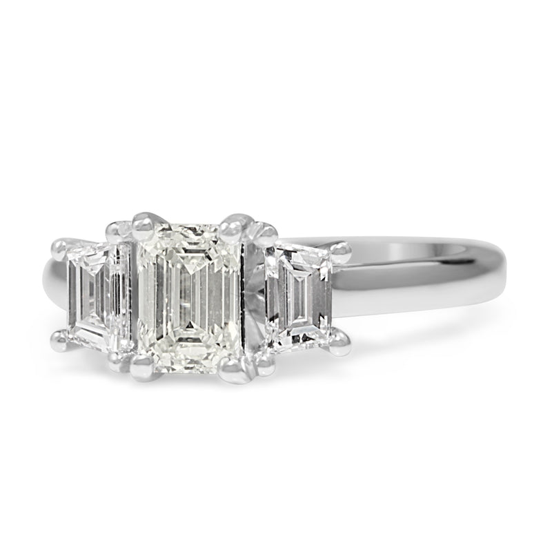 18ct White Gold 3 Stone Emerald Cut Diamond Ring