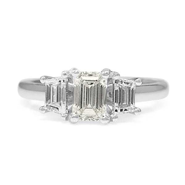 18ct White Gold 3 Stone Emerald Cut Diamond Ring