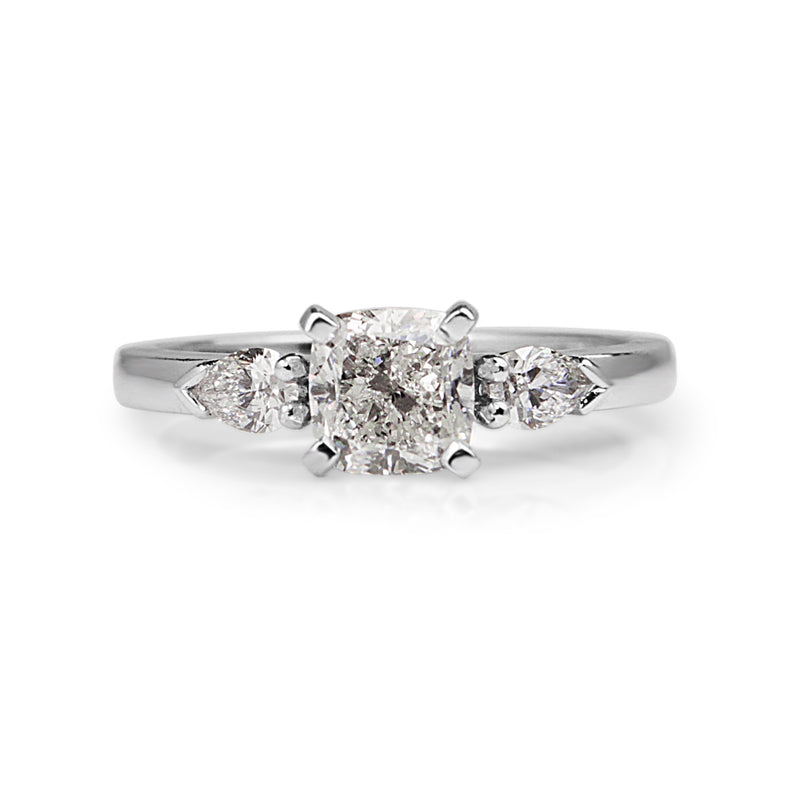 18ct White Gold Cushion and Pear Diamond 3 Stone Ring