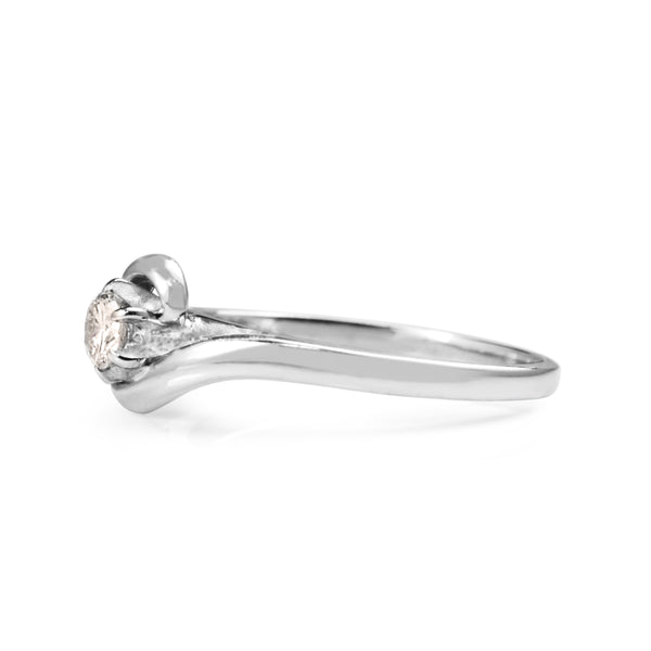 18ct White Gold Diamond Solitaire Swirl Ring