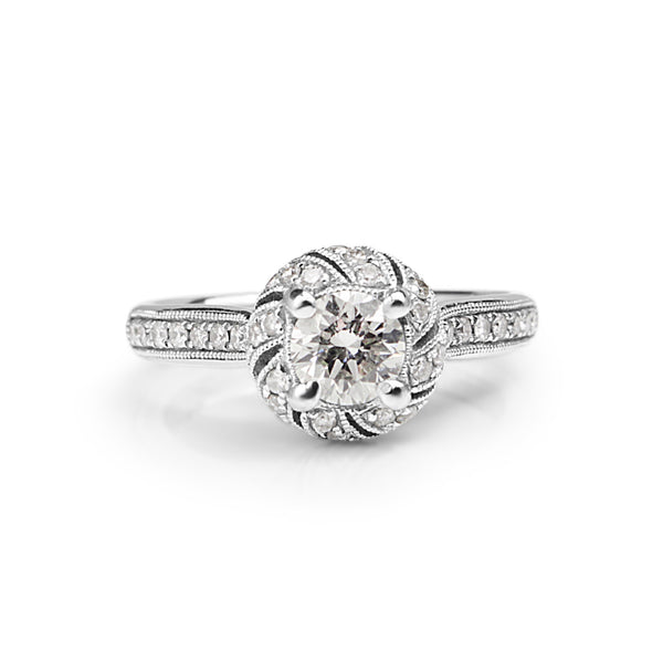 18ct White Gold Deco Style Halo Diamond Ring