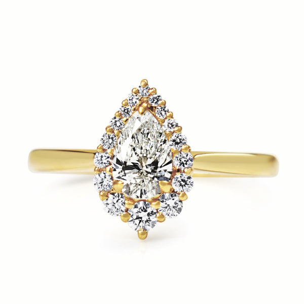 18ct Yellow Gold Graduated Pear Halo Diamond Ring