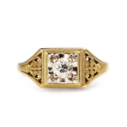 14ct Yellow Gold Art Deco Old Cut Diamond Solitaire Ring