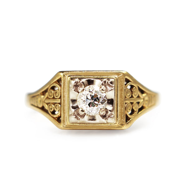 14ct Yellow Gold Art Deco Old Cut Diamond Solitaire Ring