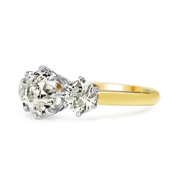 18ct Yellow and White Gold Victorian Style Old Cut Diamond 3 Stone Ring