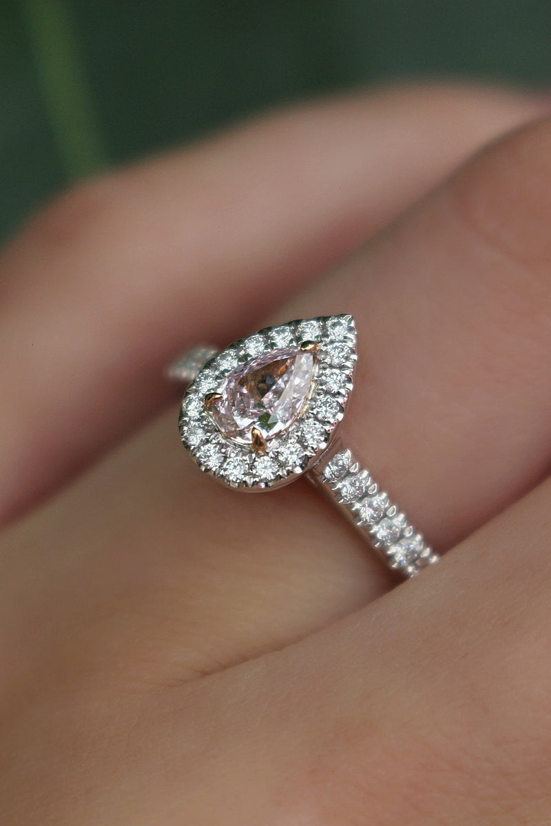 18ct White and Rose Gold Pink and White Diamond Pear Halo Ring