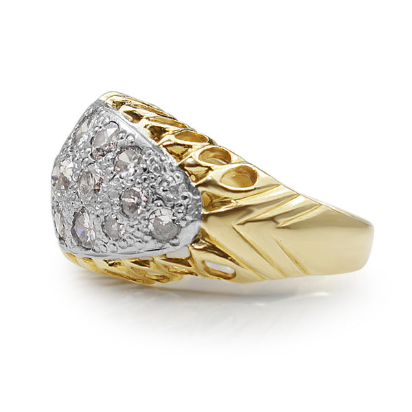 18ct Yellow and White Gold Vintage Ring with Old Cut Diamonds