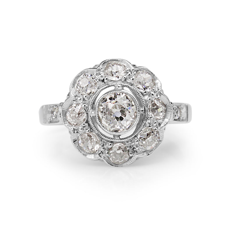 Platinum Edwardian Old Cut Diamond Daisy Ring