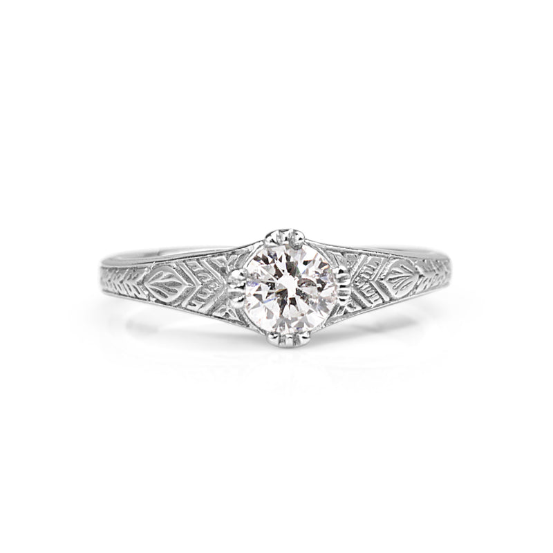 18ct White Gold Etched Diamond Solitaire Ring