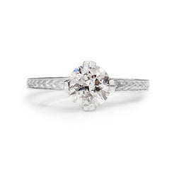 Platinum Vintage Etched Solitaire Ring