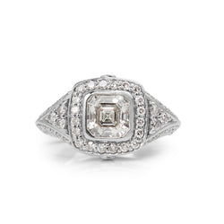 18ct White Gold Asscher Diamond Halo Ring