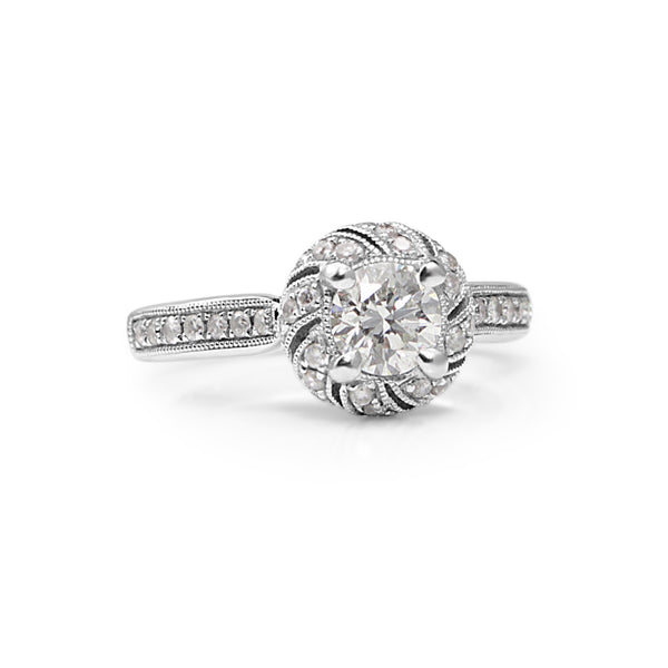 18ct White Gold Deco Style Halo Diamond Ring