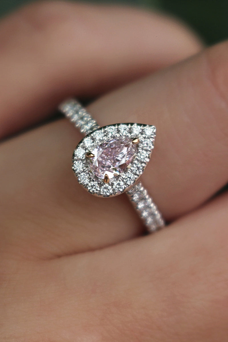 18ct White and Rose Gold Pink and White Diamond Pear Halo Ring