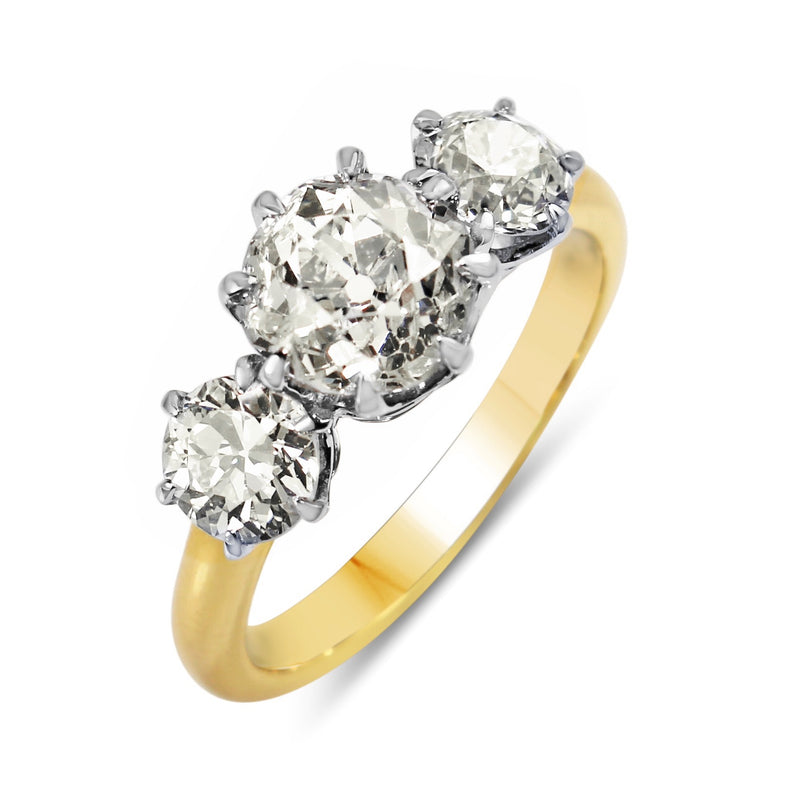 18ct Yellow and White Gold Victorian Style Old Cut Diamond 3 Stone Ring