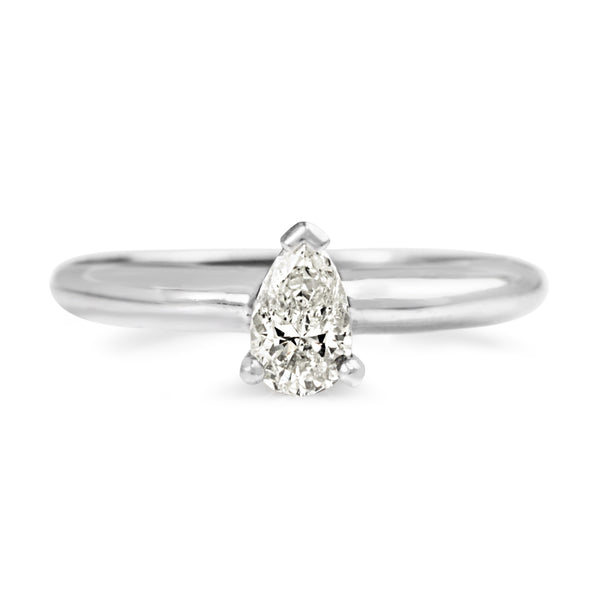 14ct White Gold Pear Shaped Diamond Solitaire Ring