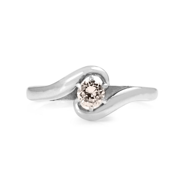 18ct White Gold Diamond Solitaire Swirl Ring