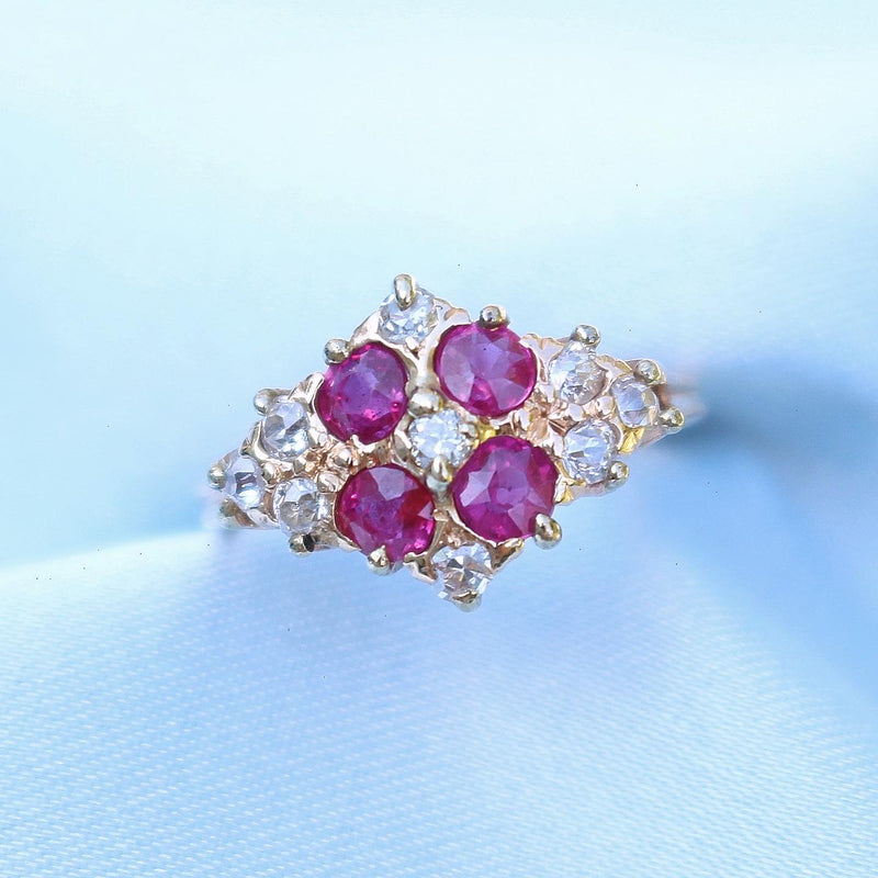 14ct Rose Gold Antique Ruby and Old Cut Diamond Ring