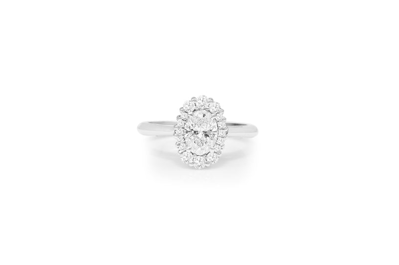 18ct White Gold Oval Halo Diamond Ring