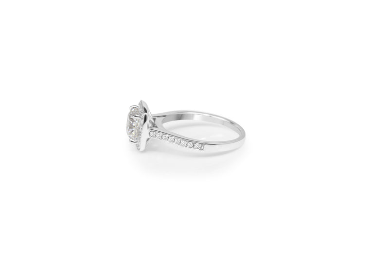 18ct White Gold Cushion Halo Diamond Ring