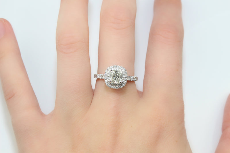 18ct White Gold Cushion Diamond Double Halo Ring