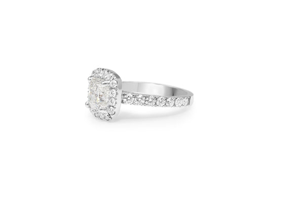 18ct White Gold Cushion Diamond Halo Ring